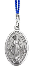 Silver Oxidized Miraculous Medal with Blue Cord