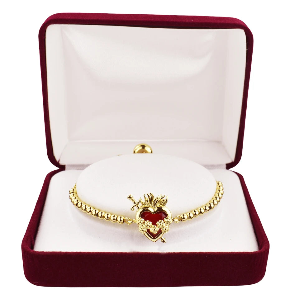 Red Heart Sacred and Immaculate Heart Bracelet - 18KT GP