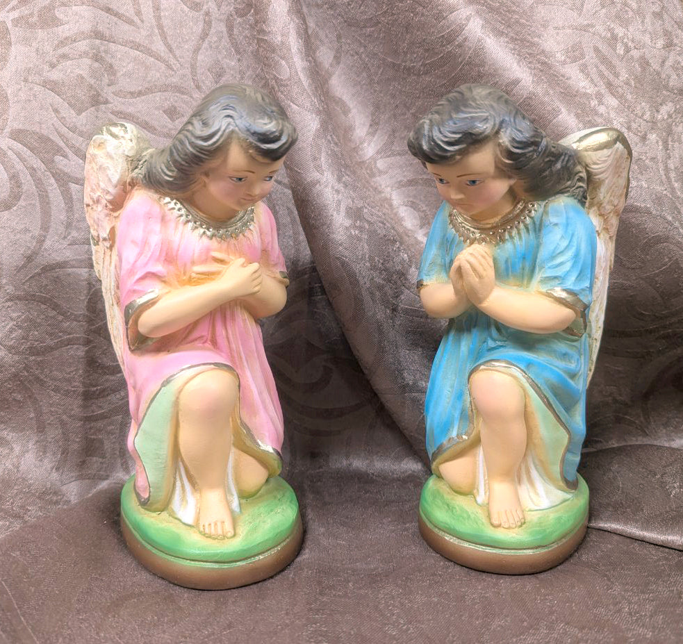 Vintage Adoring Angels Pair Statues 8.5"
