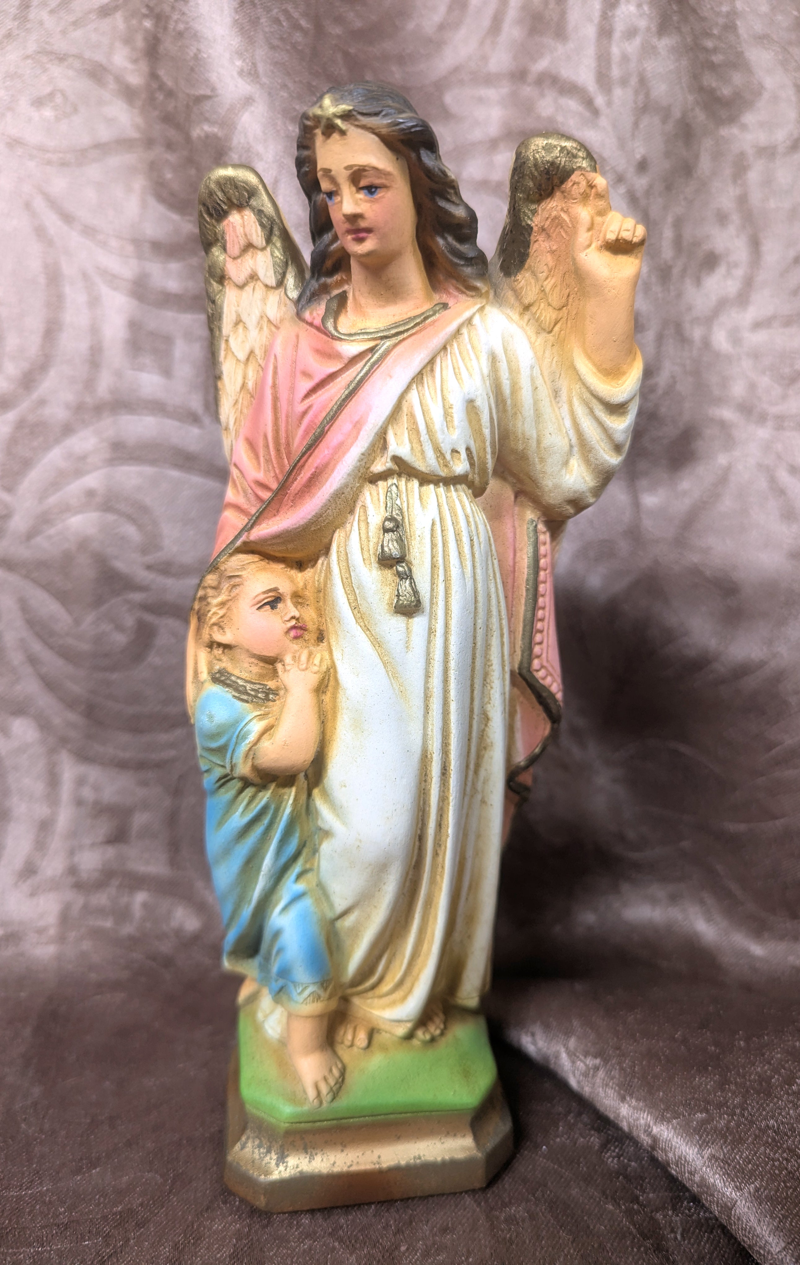Vintage Guardian Angel with Child Statue 8"