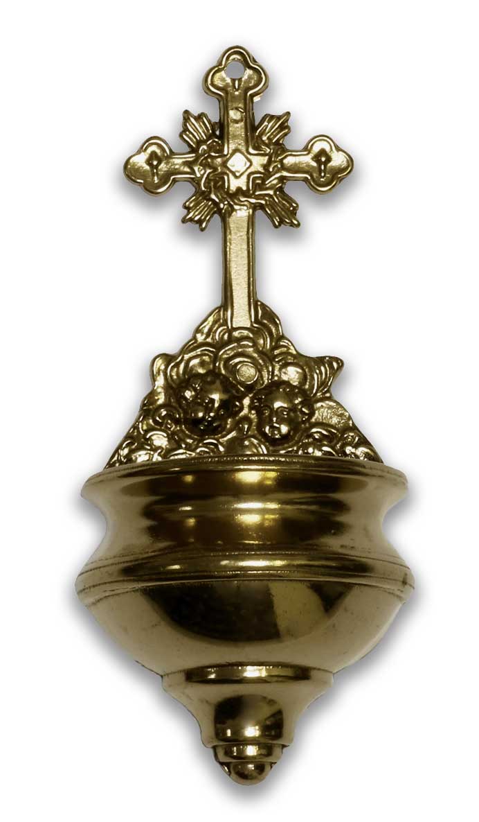 Brass Cross w/ Angels Holy Water Font