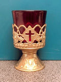 Ruby Glass with Ornate Votive Stand